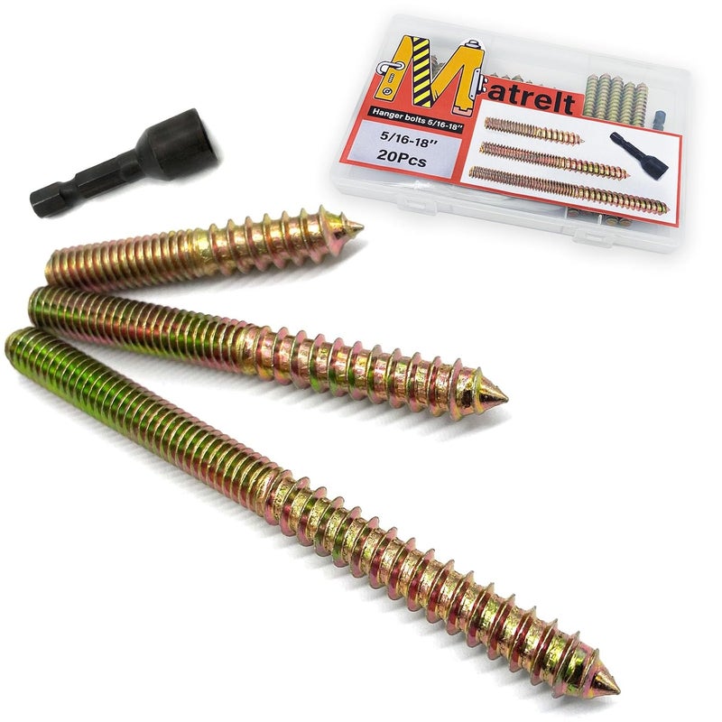 Matrelt 20Pack 5/16-18" Hanger Bolts 3Sizes 2-4 Inch Include1 pcs Hanger Bolt Driver Double Headed Bolts Wood Dowel Screw Self-Tapping Screwfor Furniture Screws Wood Screws Double Screw Threaded Rods - Image 1